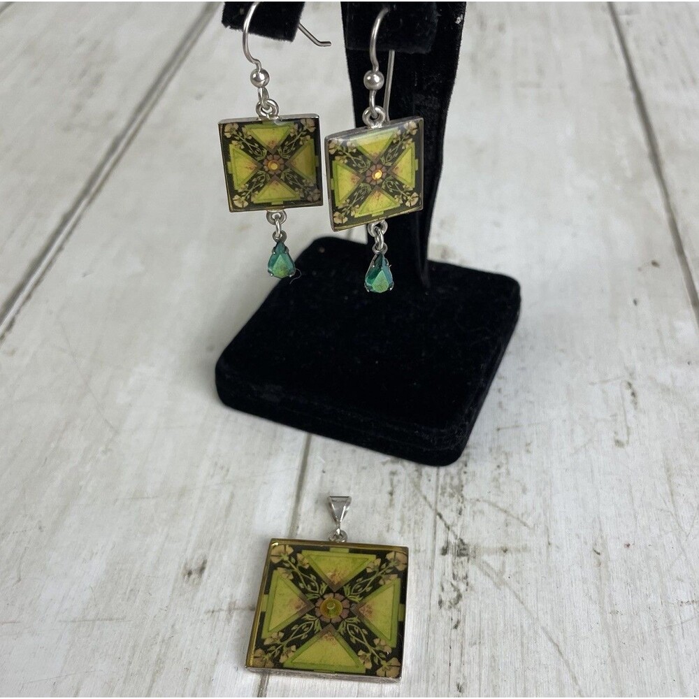 Square Dangle Earrings W/ Matching Pendant Stamped 925